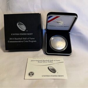 2014 National Baseball Hall Of Fame Commemorative PROOF Silver One Dollar